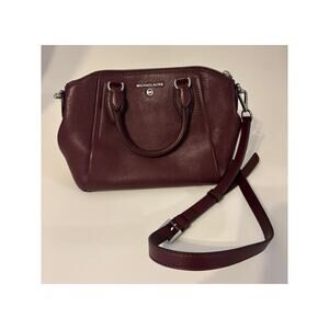 Michael Kors Burgundy Pebbled Leather Satchel Crossbody Bag Silver Hardware